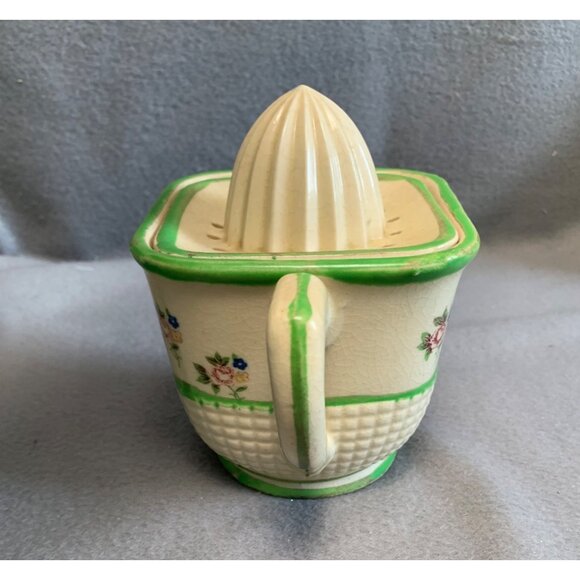 Vintage Ceramic Floral Citrus Reamer Juicer Pitcher with Green Trim - Picture 5 of 13